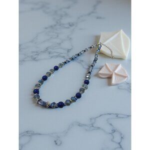vintage sodalite stone blue glass beads adjustable necklace